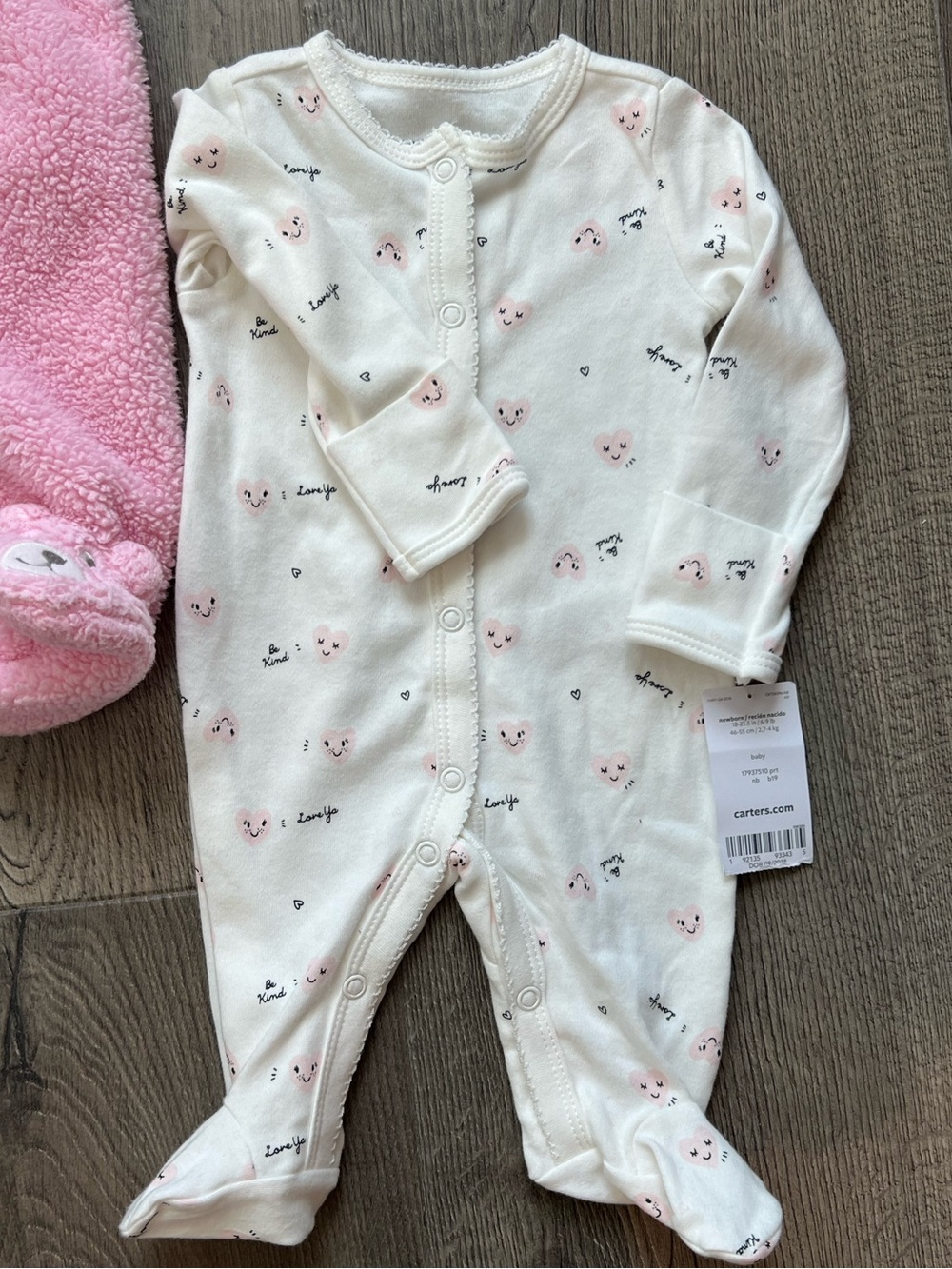 Carter's Pink Plush Hooded Bunting & Footie PJs - Picture 3 of 6